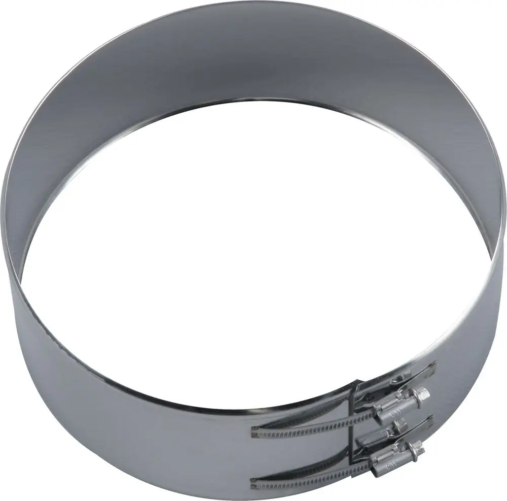 Klemmband aus Metall mit zwei Schraubverschlüssen zur Befestigung an Rohren, geeignet für Abgasanlagen, markiert mit der Marke Bosch.